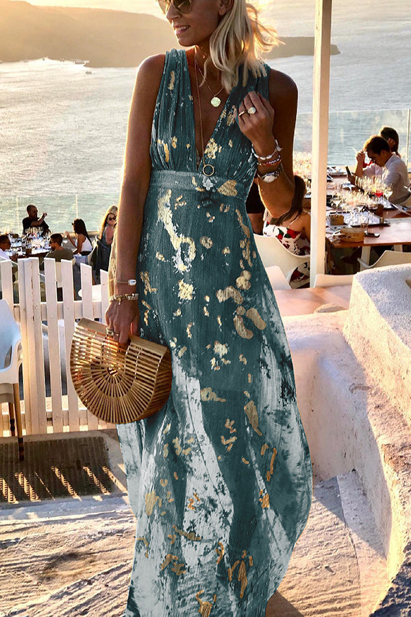 Vacation style waist shaping slim figure party sexy V-neck long dress