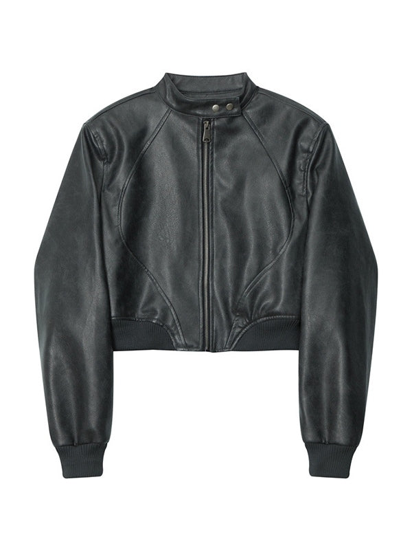 Splice Leather Short Varsity Jacket