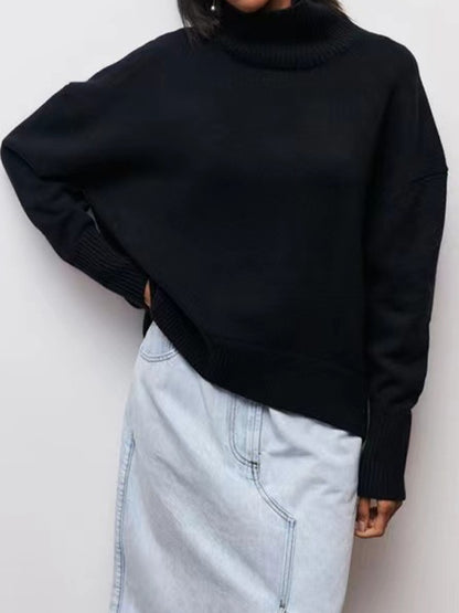 Solid High Neck Loose Sweater
