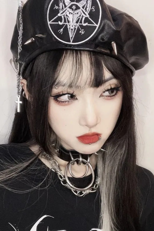 Harajuku Gothic Lolita Leather Y2K Punk Spike Decorative Hat