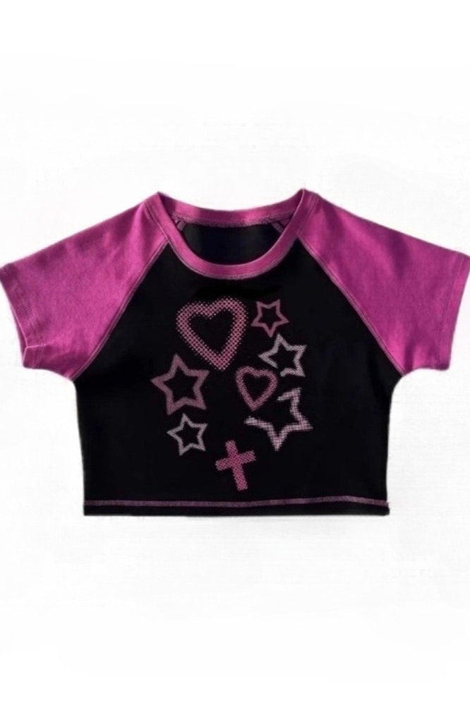 Edgy Retro Print Slim Crop Top