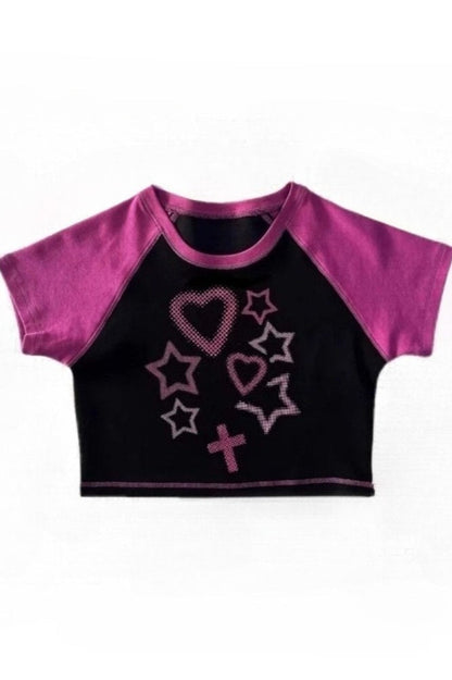 Edgy Retro Print Slim Crop Top