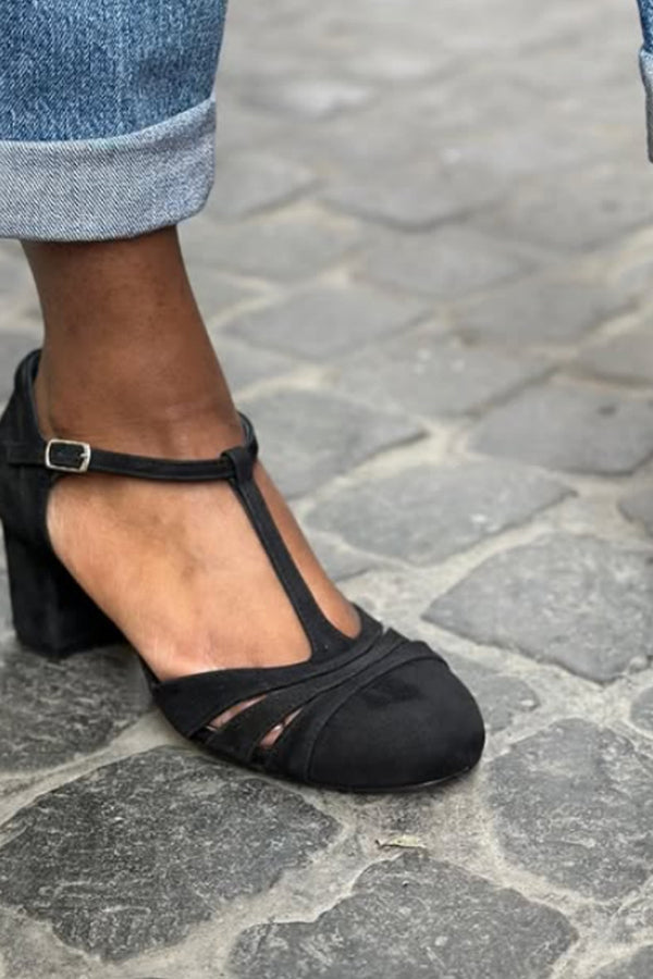 Color-blocked Faux Suede Chunky Heel Sandals