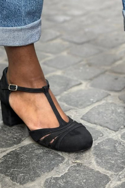 Color-blocked Faux Suede Chunky Heel Sandals