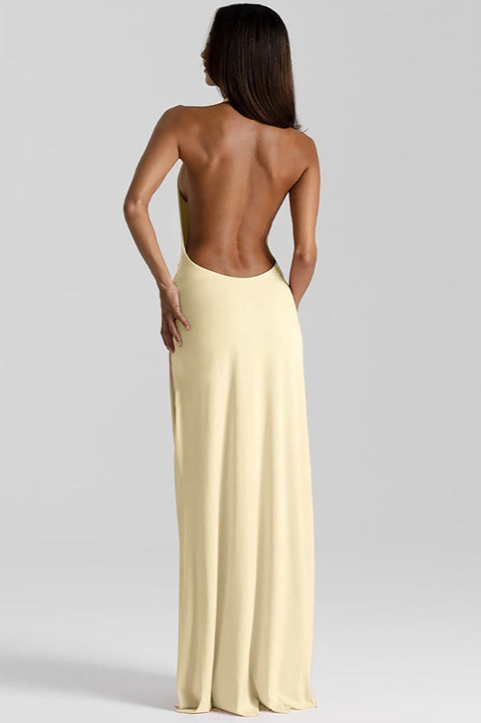Deep V Halter Backless Slit Maxi Wrap Dress