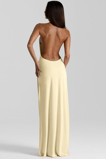 Deep V Halter Backless Slit Maxi Wrap Dress