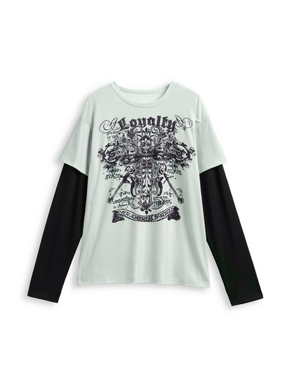 Gothic Cross Print 2 In 1 Long Sleeve Tee