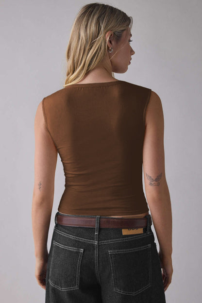 Deep V Ruched Sleeveless Tank Top