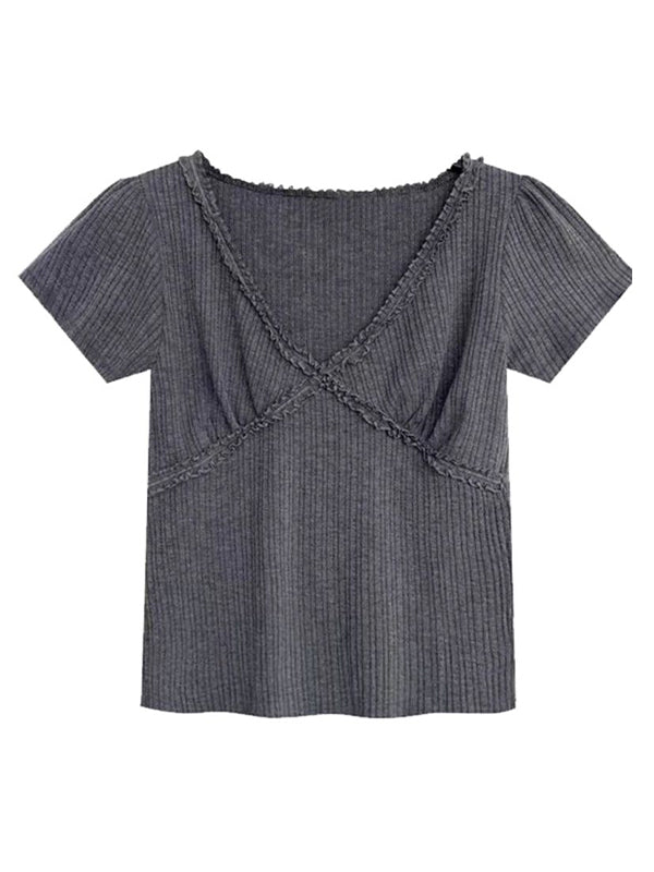 V Neck Short Sleeve Knits