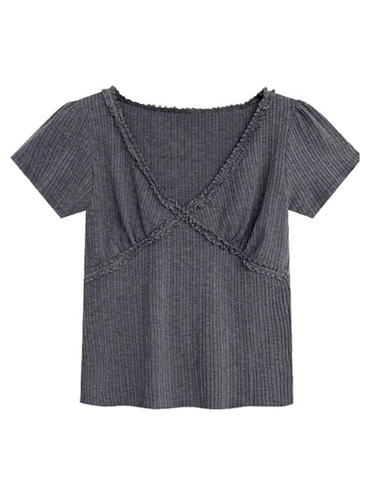 V Neck Short Sleeve Knits