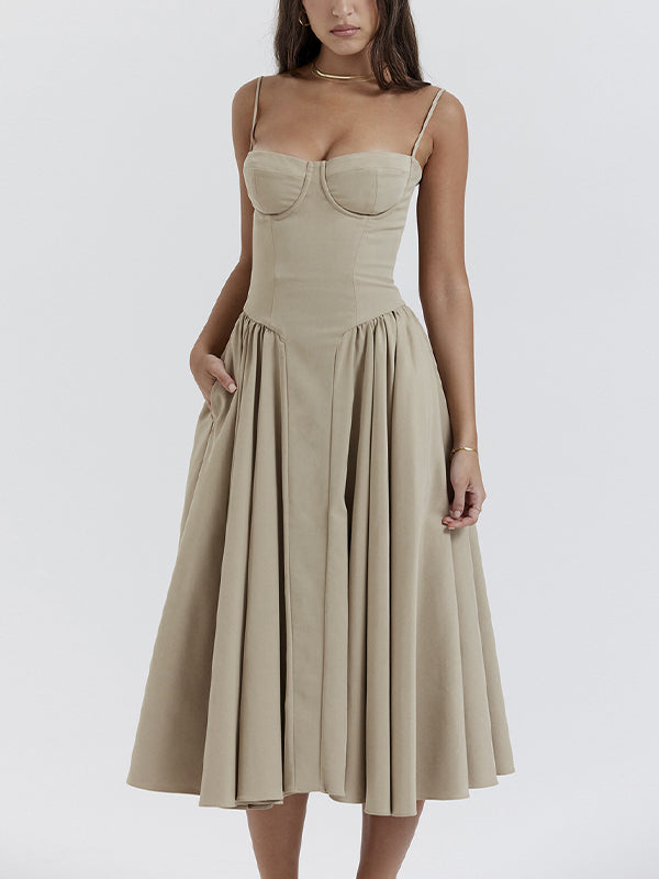 Vintage Solid Cami Midi Dress