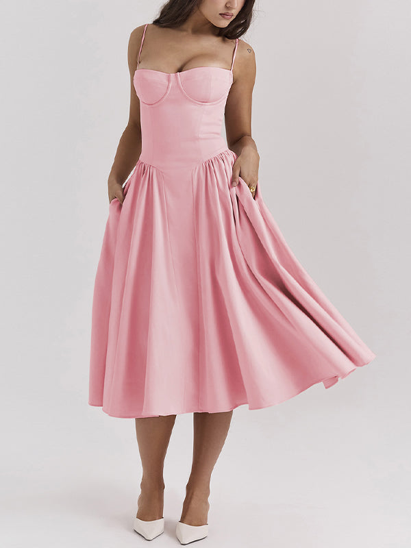 Vintage Solid Cami Midi Dress