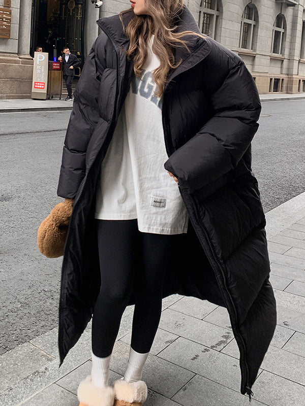 Solid Collared Longline Puffer Jacket