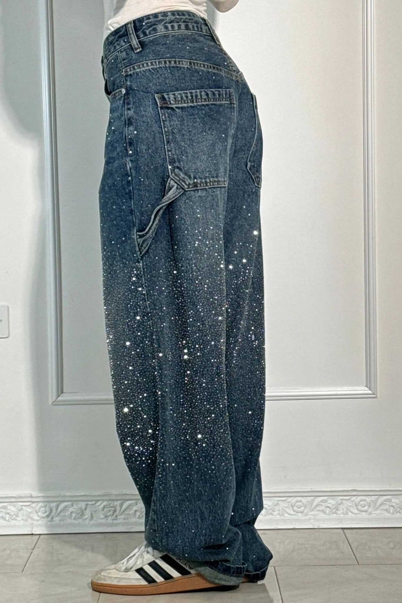 Jeans de mezclilla con brillo de carpintero con globos