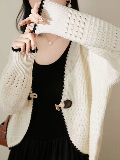 Maria Casual V-Neck Horn Button Knitted Cardigan