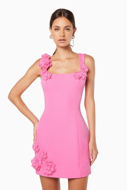 Minivestido con tirantes florales 3D en color liso