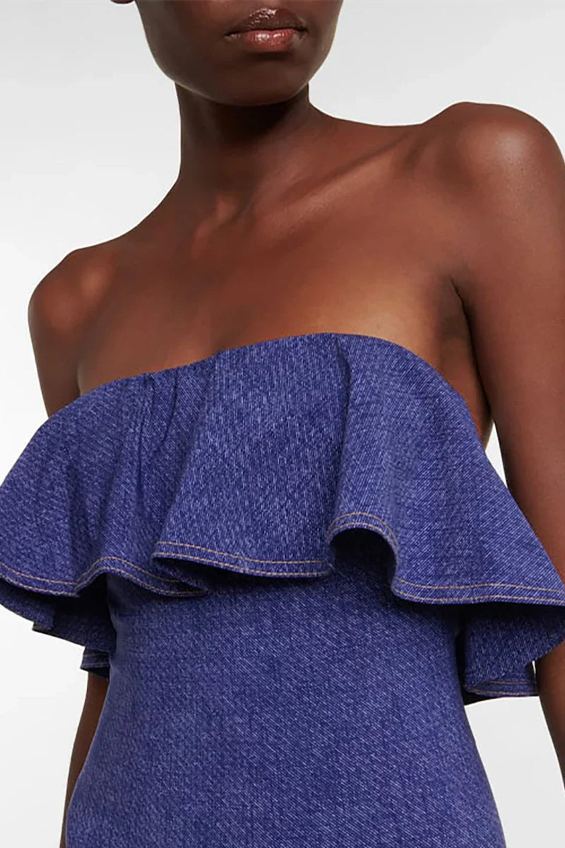 Conjunto de traje de baño de una pieza con bandeau de mezclilla