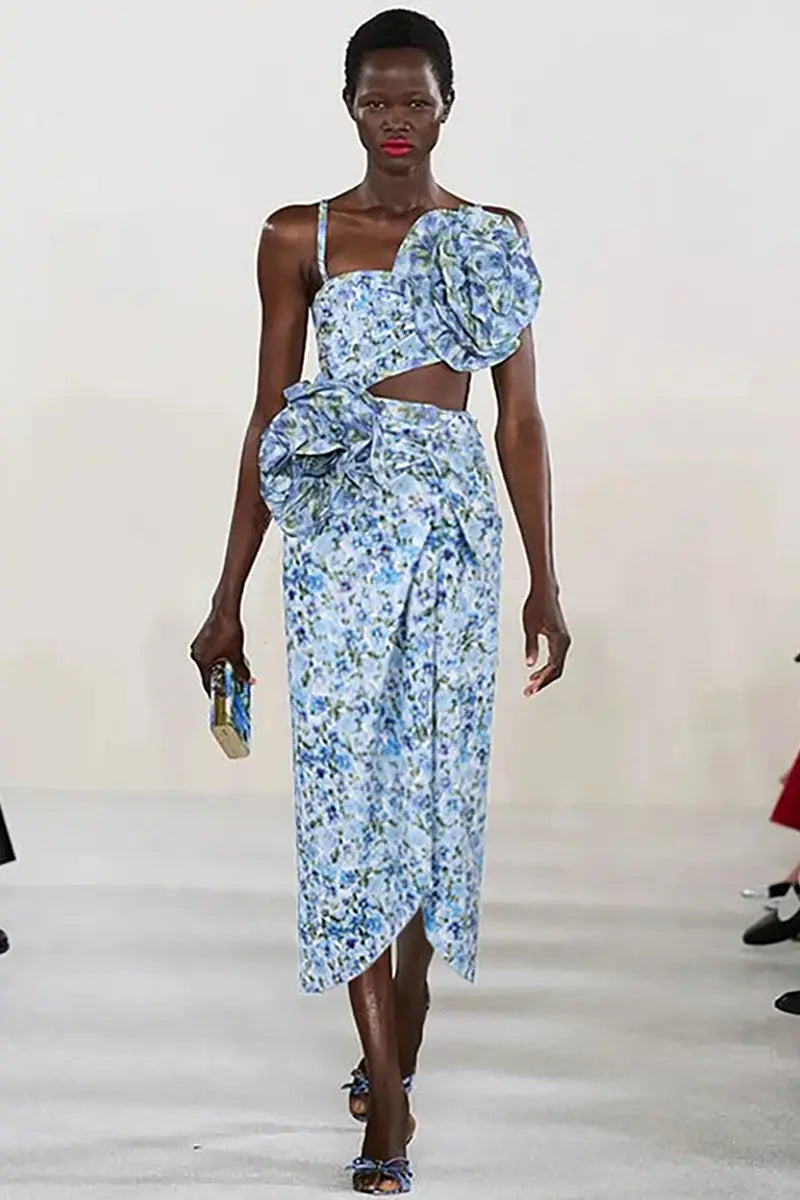 Conjunto de una pieza sin tirantes con cuello halter floral
