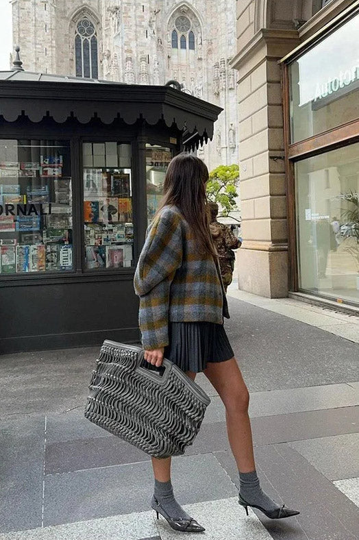 Chaqueta de cuadros con mangas abullonadas