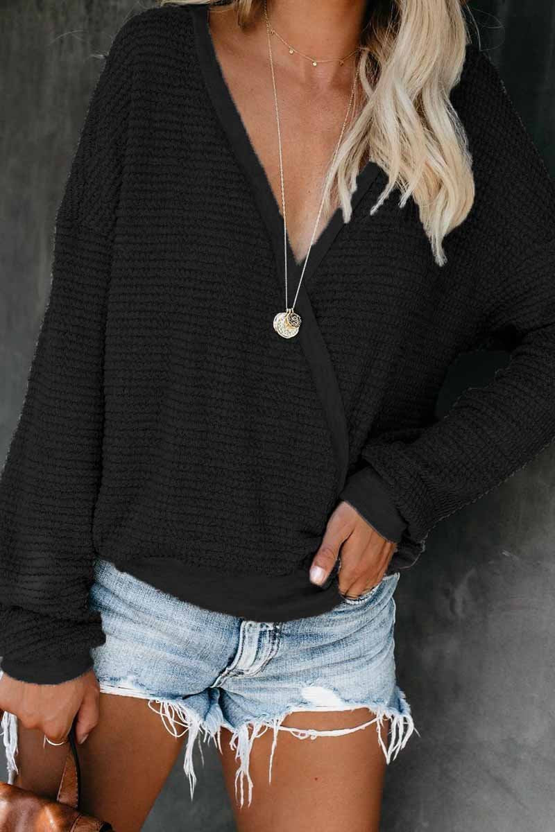 Casual Cross-over Design Knitting Top(3 Colors)