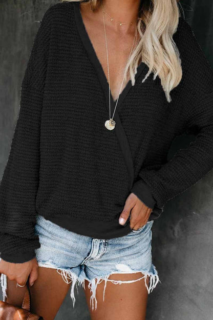 Casual Cross-over Design Knitting Top(3 Colors)