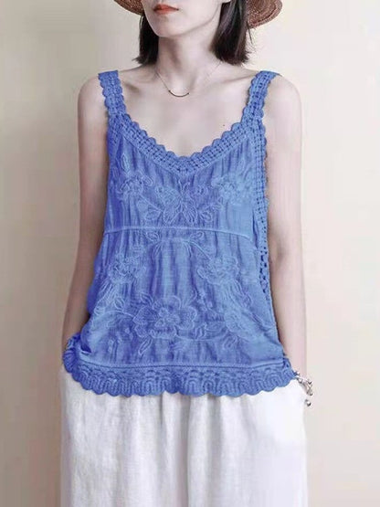 Cotton Linen Embroidered V-neck Camisole