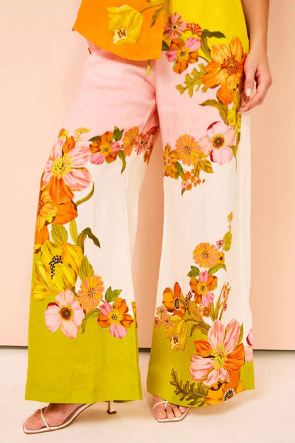 Conjunto de pantalones anchos con bolsillos y cintura elástica con estampado único