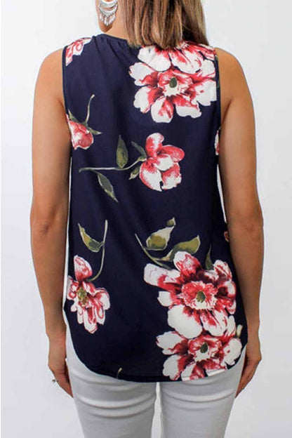 Summer Fashion Zipper Design Floral Tank Top