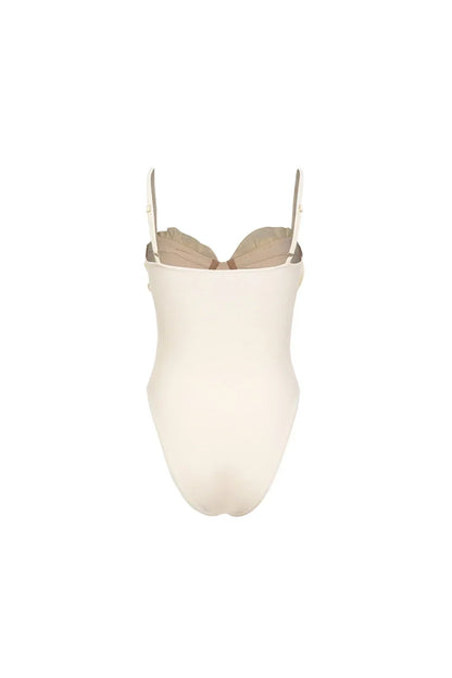 Traje de baño de una pieza liso con apliques florales