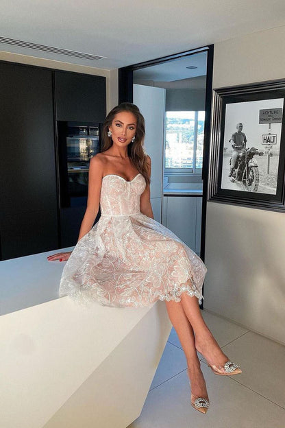 Romantic Summer Strapless Midi Dress