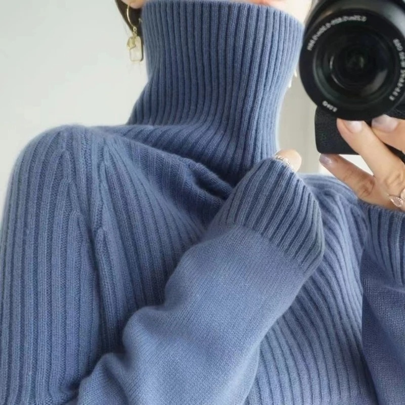Suéter de cuello alto acanalado para mujer | Ideal para otoño/invierno