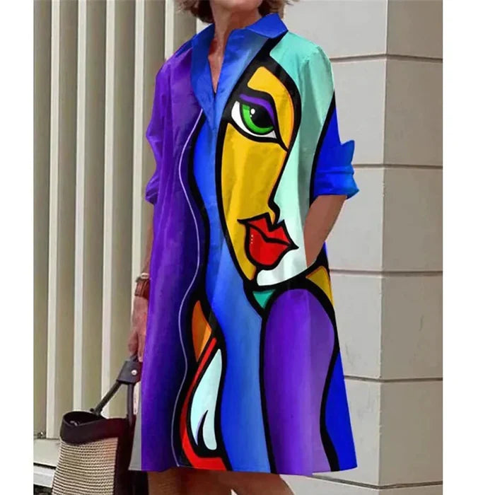 Women's Casual Turn Up Collar Midi Dress with Floral Print | Ideal for Spring/Summer