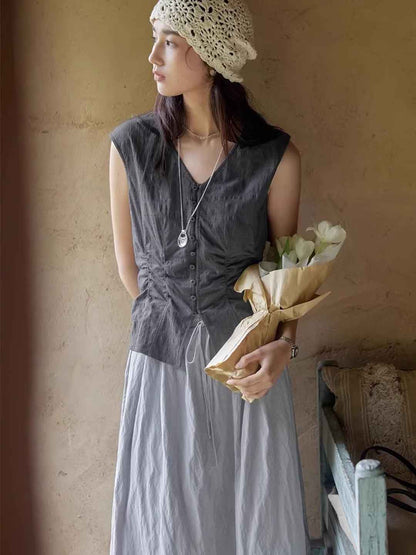 Sophie Slim V-Neck Solid Color Waisted Shirt