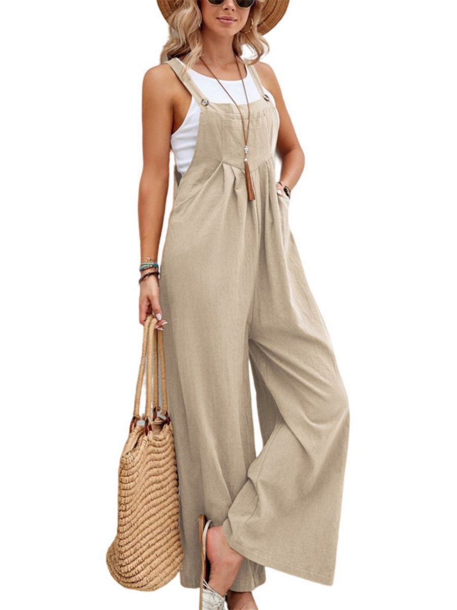 Solid Color Casual Pocket Jumpsuits