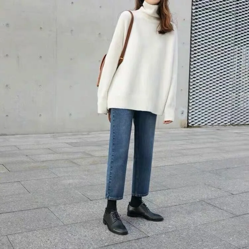 Jersey de cuello alto de punto suave y extragrande para mujer | Ideal para otoño/invierno