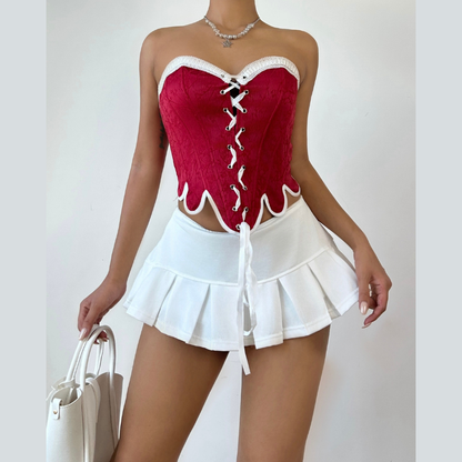 Sweetheart neck self tie zip-up corset tube top  | Festival Outfits Women
