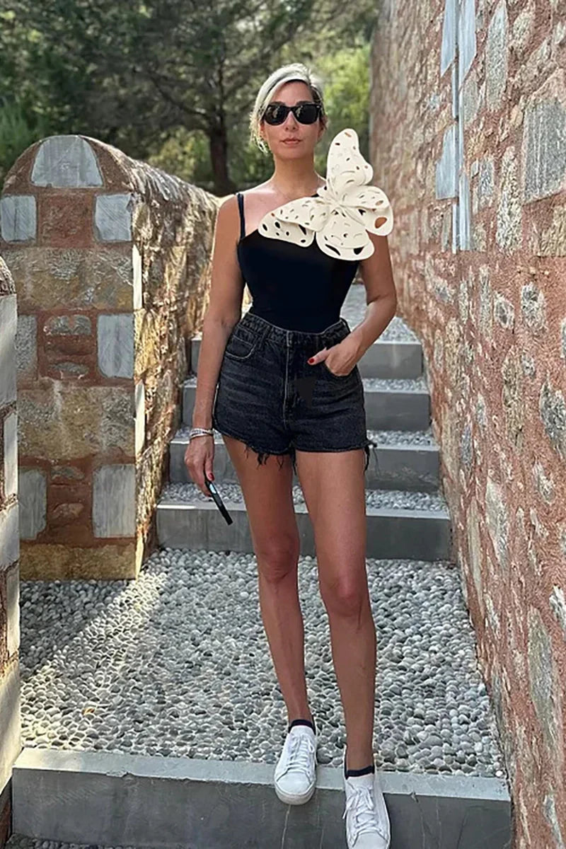 3D Butterfly Cutout One-Shoulder Swimwear