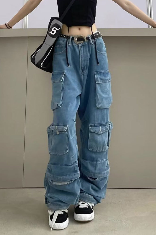 Vaqueros con cremallera y lavado claro