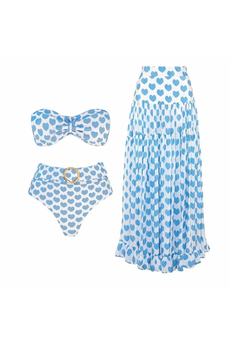 Conjunto de bikini con falda y estampado de corazones para vacaciones