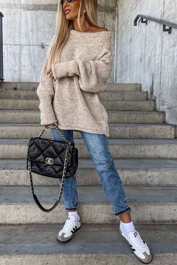 Jersey de punto oversize con cuello ancho para mujer | Ideal para otoño/invierno