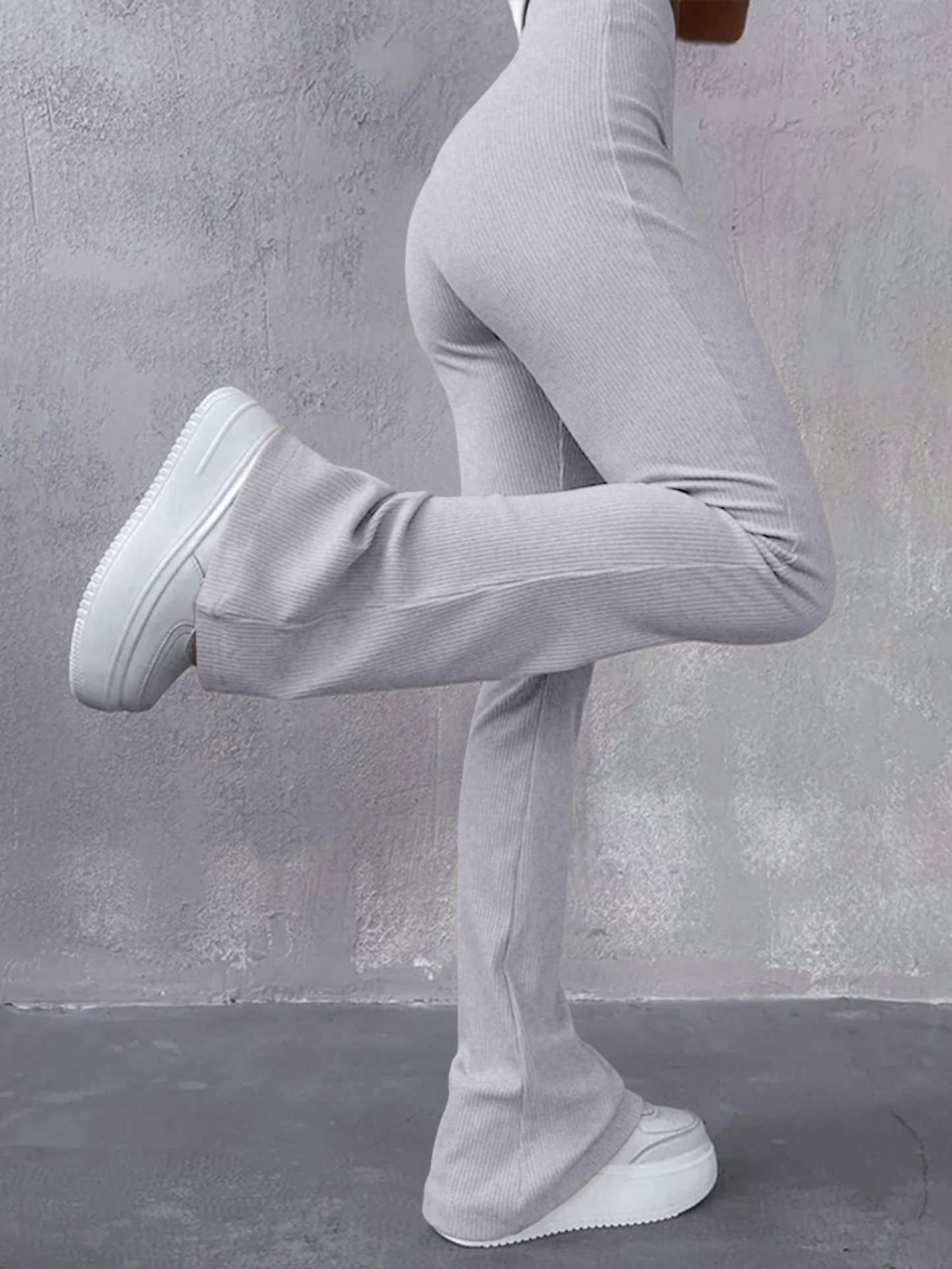 Women's Stretchy High Waisted Ribbed Flared Pants | Great for All Seasons