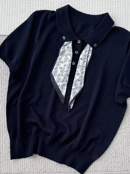 Maria Elegant Polo Collar Knitted Top
