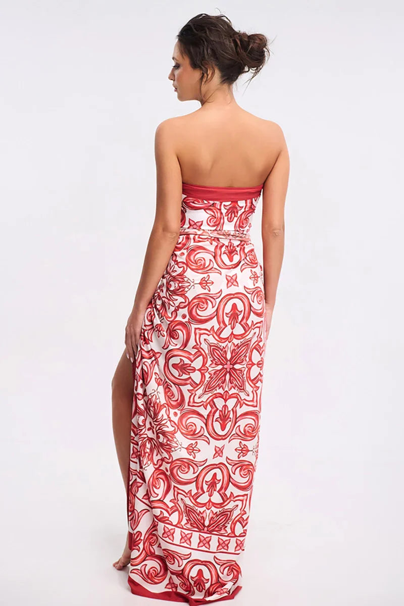 Conjunto de traje de baño de una pieza con estampado étnico