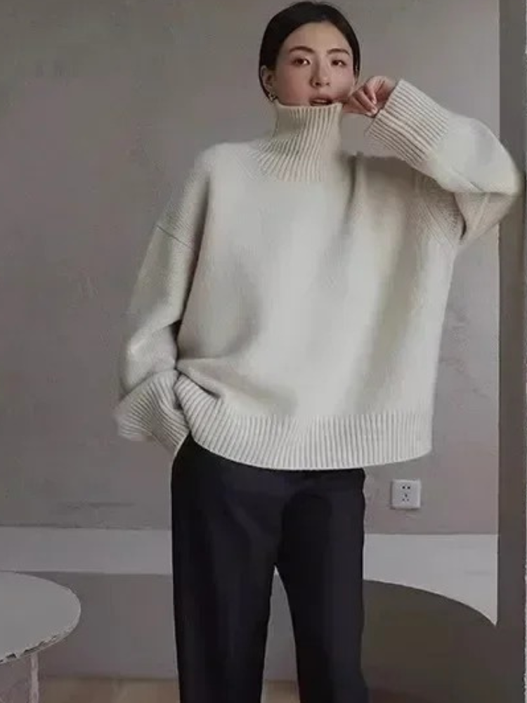 Jersey de cuello alto transpirable de gran tamaño para mujer | Ideal para otoño/invierno