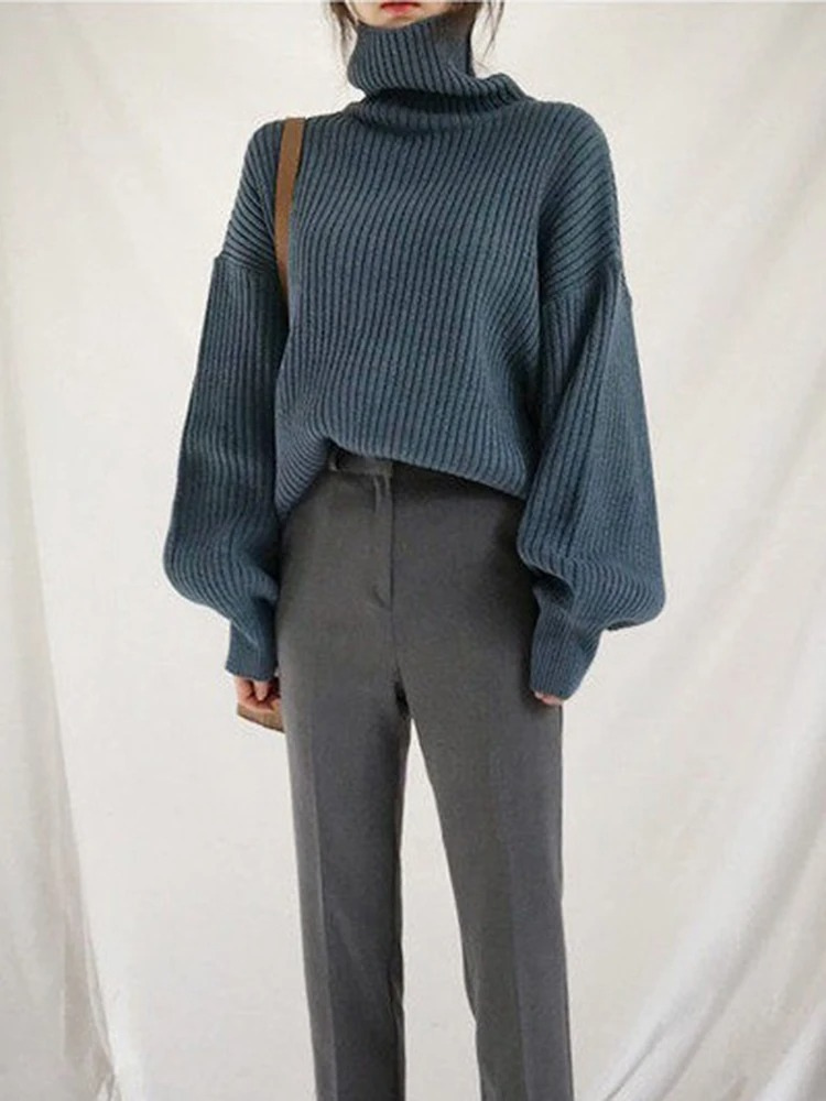 Jersey de cuello alto extragrande con forro grueso para mujer | Ideal para otoño/invierno