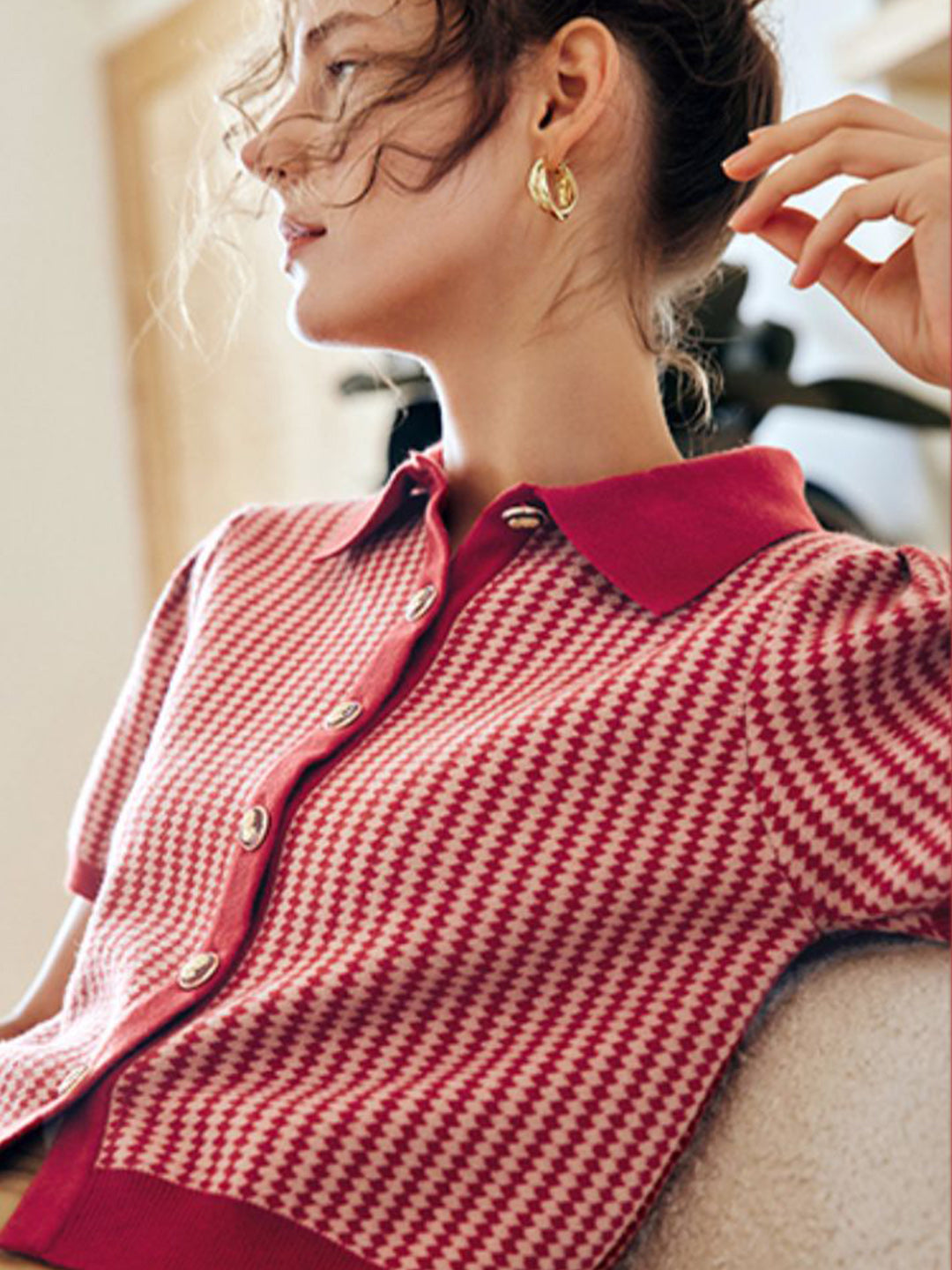 Madison Vintage Diamond Cropped Knitted Cotton Top