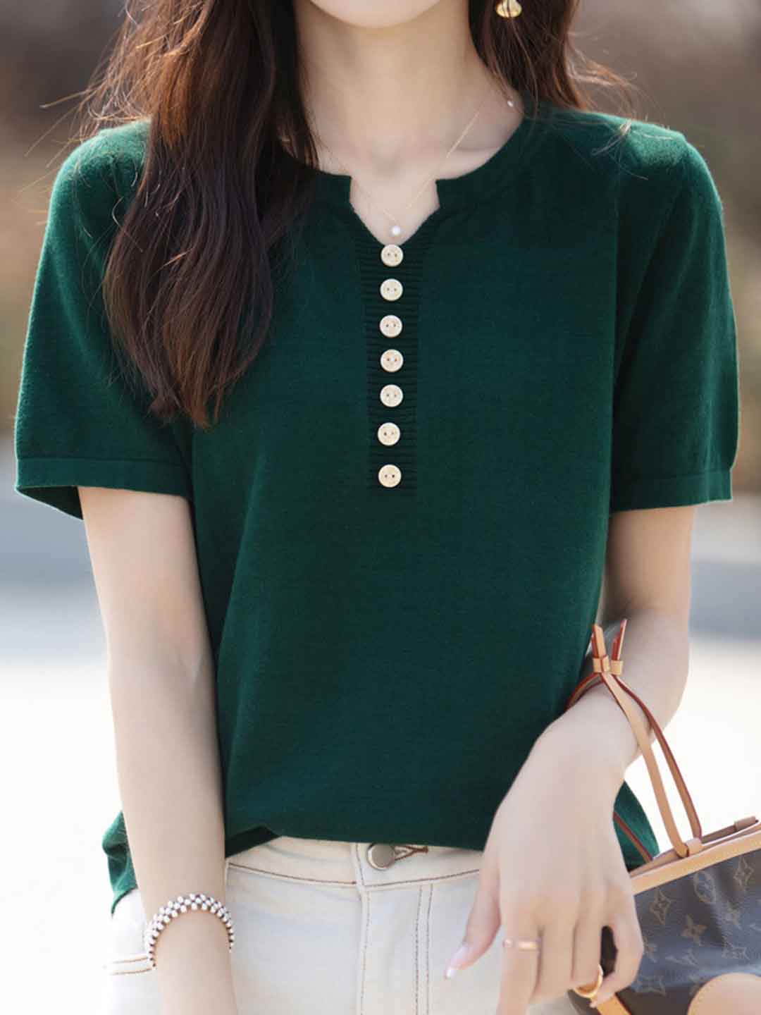 Julia Crew Neck Solid Color Knitted Top-Yellow