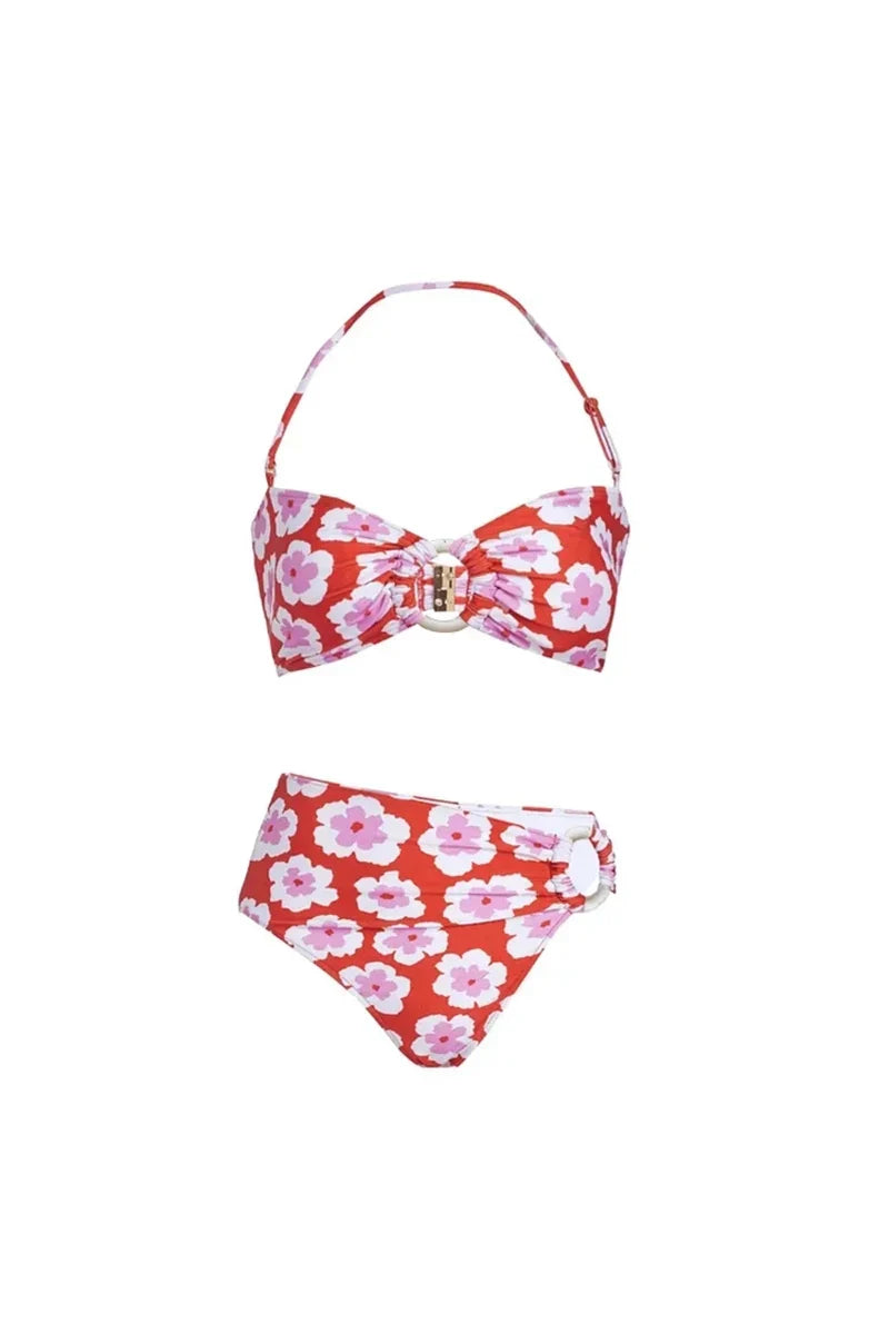 Conjunto de bikini estampado con cuello halter