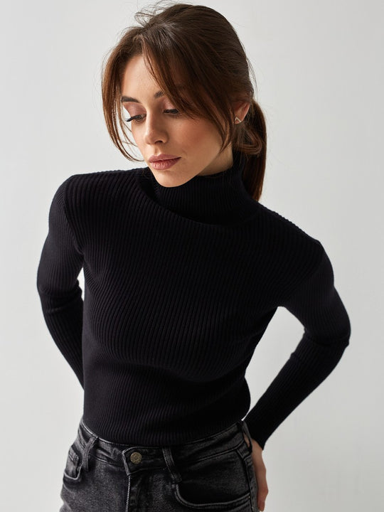 Jersey de punto de cuello alto ajustado para mujer | Ideal para otoño/invierno