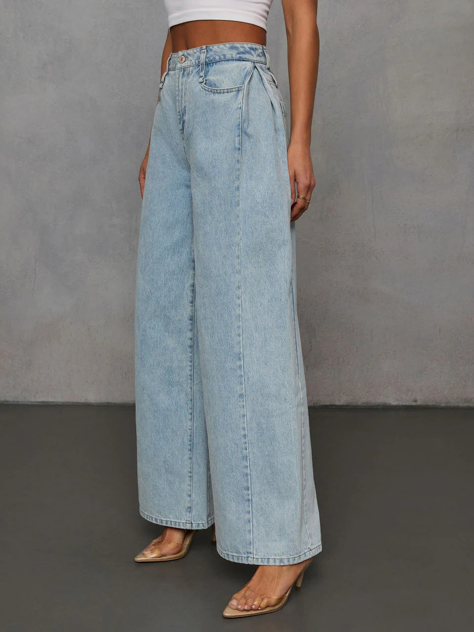 Denim Distressed Solid Color Jacket And Trousers 2-piece Sets